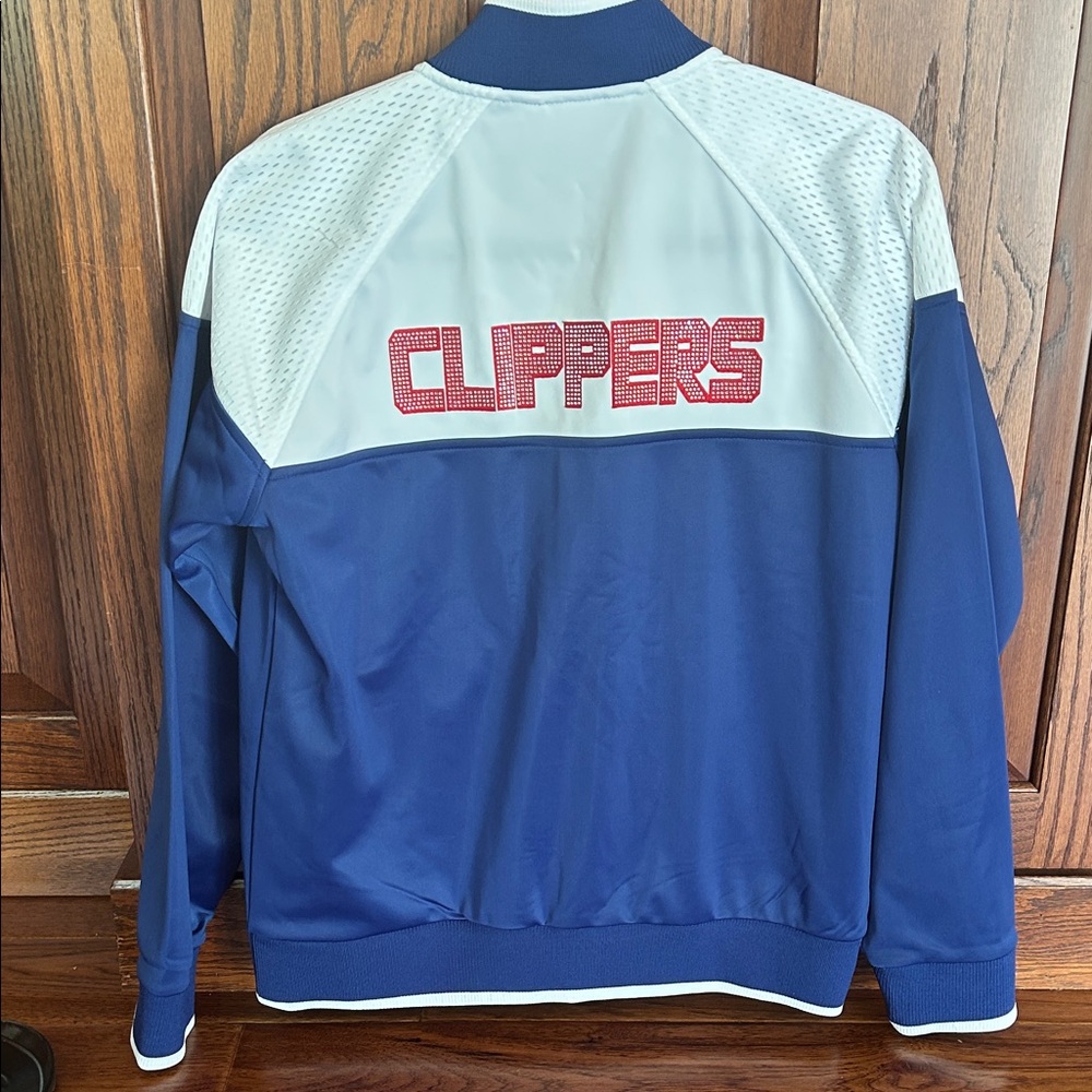 Blue and White NBA Clippers jacket w/rhinestones